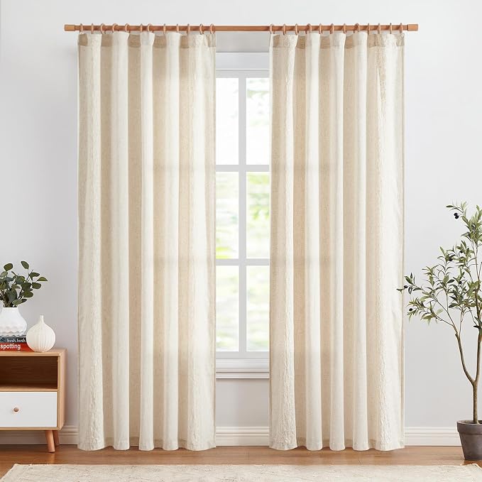 jinchan Weslie Boho Curtains for Bedroom Ivory Vintage Floral Farmhouse Curtains 84 Inches Long Linen Drapes for Living Room Embroidered Light Filtering Drapes Rod Pocket Ivory on Beige 2 Panels