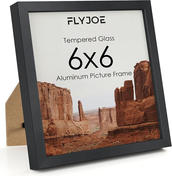 FLYJOE 6x6 Metal Picture Frame - Black Aluminum Square Frames with Real Glass, Wall Mounting Horizontally or Vertically, Simple and Elegant Decor for Wall Gallery Poster Photo Frames, Black