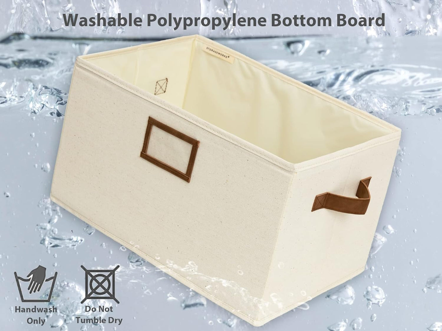 StorageWorks Storage Baskets for Shelves, Foldable Fabric Closet Storage Bins with PU Handles, Fabric Storage Bins Clothes Organizer, Ivory White, 3-Pack, Extra Large