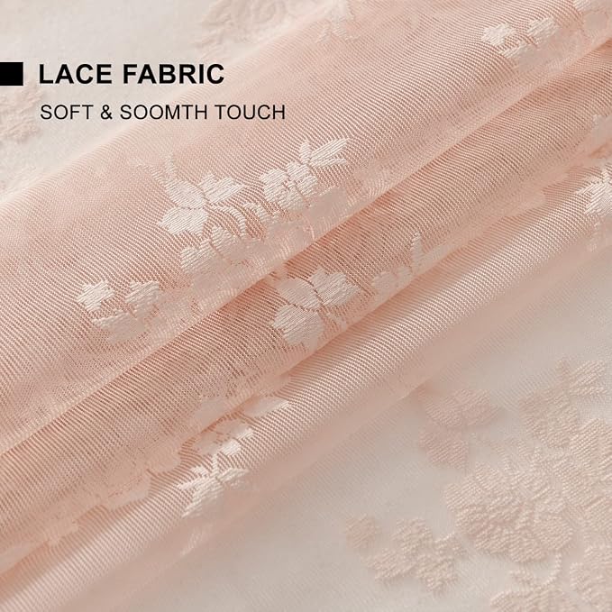 Kotile Blush Pink Lace Curtains 108 Inch Length - Vintage Floral Blush Sheer Curtains for Girls Bedroom, Rod Pocket Privacy Scalloped Lace Sheer Curtains 2 Panels Set, 52 x 108 Inch, Blush Pink