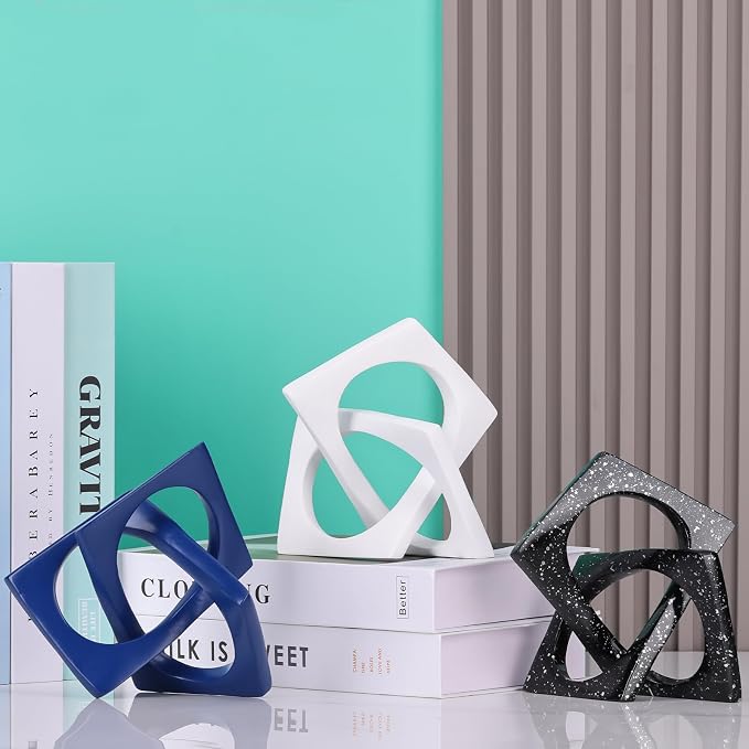 Modern Geometric Sculpture Navy Blue Knot Statue Decor, Home Blue Bookcase Centerpiece jax Decorative, Geometric Tabletop Sculpture and Figurines, For Navy Home Decor Accent, Cube Decorative Ornaments