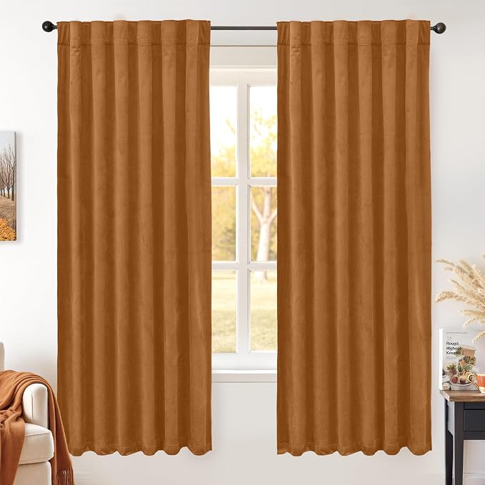 BGment Orange Velvet Curtains 72 Inches Long for Bedroom, Thermal Insulated Blackout Super Soft Room Darkening Window Curtains with Back Tab and Rod Pocket for Living Room, 2 Panels, 52 x 72 Inch
