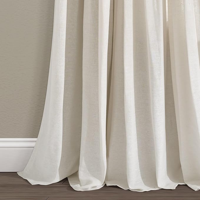 Lush Decor Linen Button Window Curtain Panel, Single, 40" W x 108" L, Off White - Country Curtains - Rustic Decor - Color Block Modern Farmhouse Curtains For Living Room, Bedroom & Dining Room