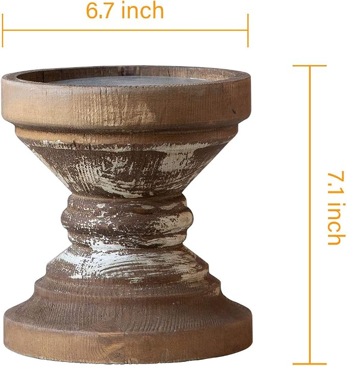 Farmhouse Antique Candle Holder for Pillar Candle, Vintage Wooden Pillar Candle Holder,Rustic Candlestick Holder for Table Centerpiece,Coffee Table Decor (6.7" x 6.7" x 7.1")