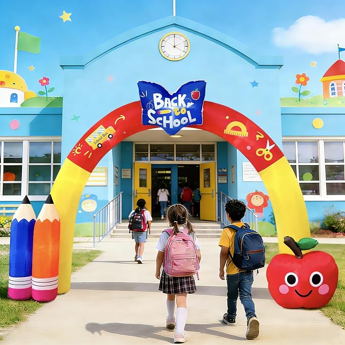 DomKom 10FT Back to School Inflatable Arch – Featuring Open Book, Colorful Pencils & Apple Decor, Ideal for 2026 First Day of School & Kindergarten Graduation, Blow-up Archway for Yard Decor