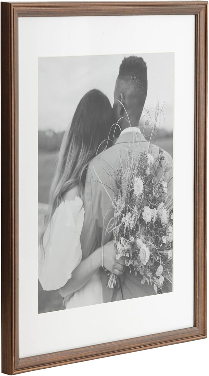 Kate and Laurel Adlynn Rectangle Picture Frame Set of 3; 14 x 18 matted to 11 x 14; Bronze; Vintage Three-Piece Frame Set for Gallery Wall Frame Set in Living Room Wall Decor