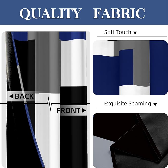 Tyrot Navy Blue Grey 100% Blackout Curtains for Bedroom 96 inch Long 2 Panels Set Gray Modern Abstract Geometric Black Out Curtains Insulated Room Darkening Window Drapes for Living Room, 52Wx96L