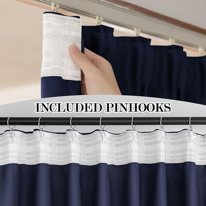 Thermal Insulated Blackout Curtains, 96 Inches Long 2 Panels, Back Tab and Rod Pocket Sound Proof Curtain for Window, Pinch Pleated Living Room Drapes with Hook for Track System
