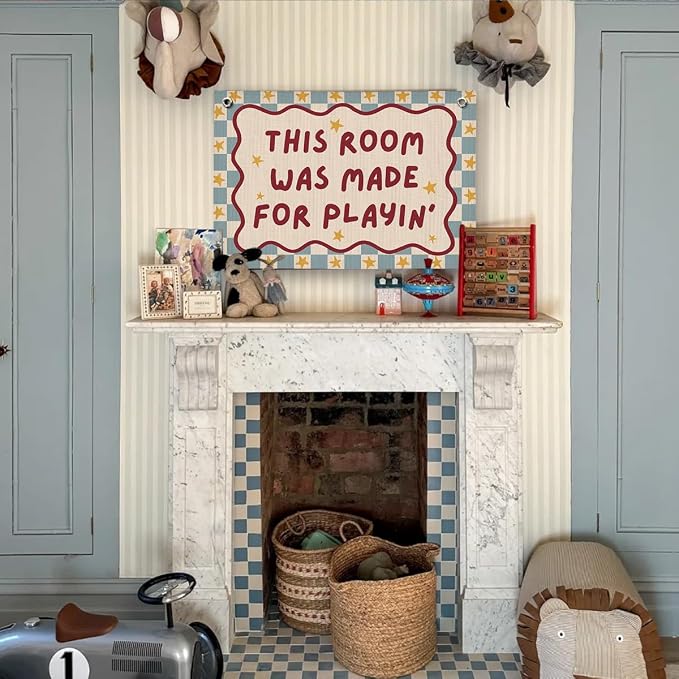 Playroom Boy Girl Wall Decor, Toddler Playroom Decor Hanging Linen Banner,Play Room Wall Decor for Nursery Nursery, 20x30 Inch