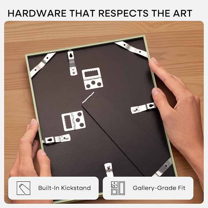 Homeforia 9x12 Sage Green Frame, High End Metal 9 x 12 Picture Frame with Mat 7 by 10 inch Photo, 9by12 Poster Frame Matted to 7x10 Art, 12x9 Wall or Tabletop Frame, Tempered Glass, Wall Kit, Set of 1