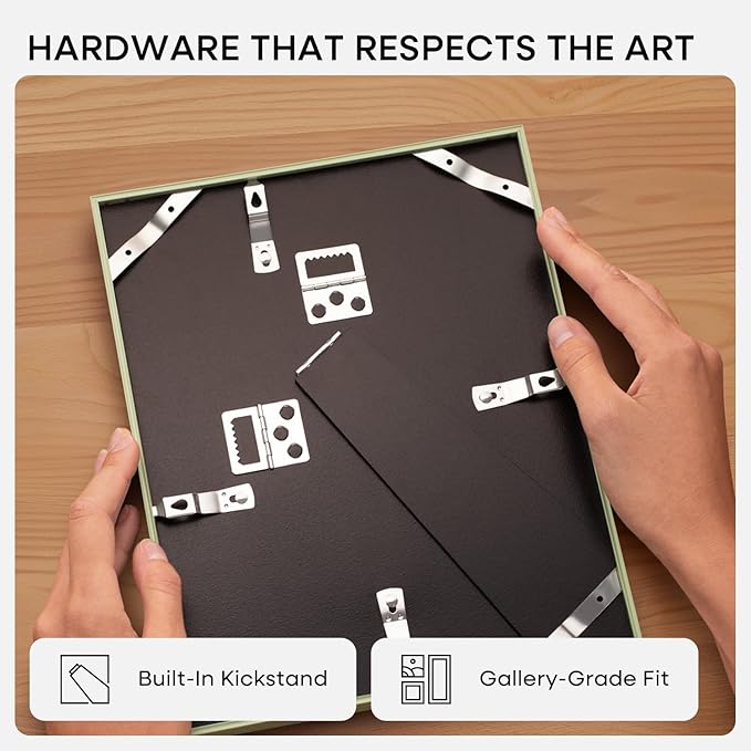 Homeforia 9x12 Sage Green Frame, High End Metal 9 x 12 Picture Frame with Mat 7 by 10 inch Photo, 9by12 Poster Frame Matted to 7x10 Art, 12x9 Wall or Tabletop Frame, Tempered Glass, Wall Kit, Set of 2