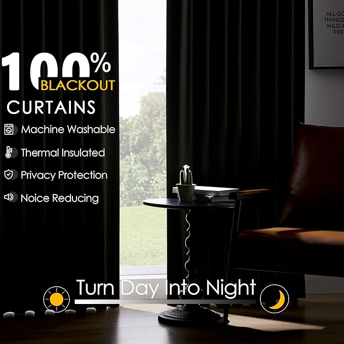 Linen Blackout Curtains 35 Inch Long for Bedroom & Living Room, Natural Drapes Pinch Pleat Noise Reducing Thermal Insulated Room Darkening Black Out Curtain 2 Panels Set with Back Tab