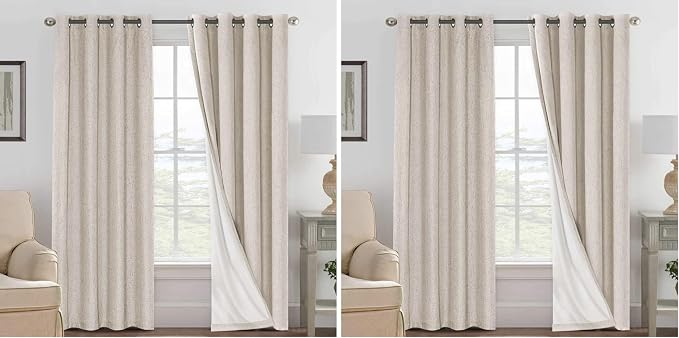 H.VERSAILTEX Blackout Curtains, Linen Curtains 108 inches Long 100% Black Out Curtains for Bedroom Windows, Textured Linen Look Draperies Grommet with White Liner, 2 Panels, Natural (Pack of 2)