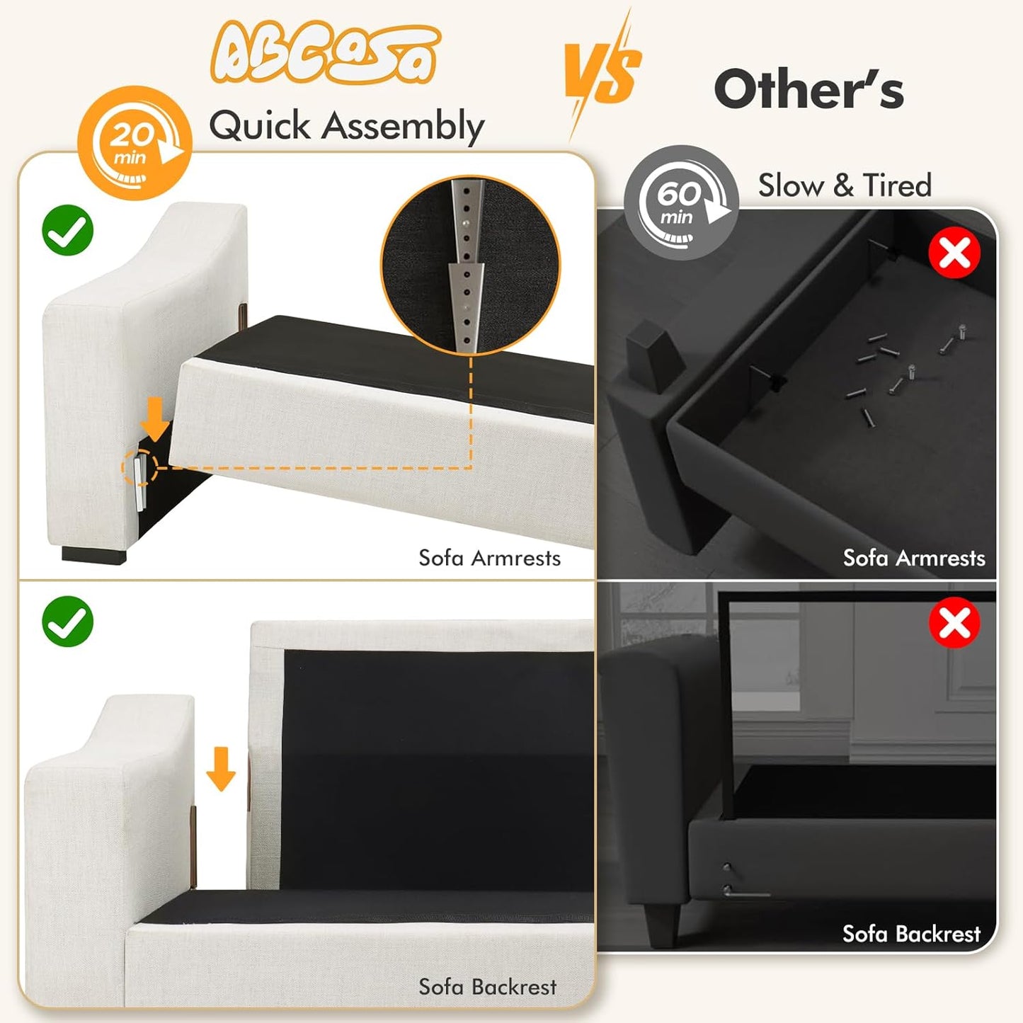 112" L Shaped Sectional Sofa with Detachable Sofa Cover, Reversible Sectional Modular Couch for Living Room, Linen Fabric Corner Couch with 7 Seats, Ivory