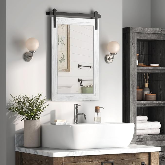 COGOOD Bathroom Mirrors for Over Sink - 38 x 25 Farmhouse Bathroom Mirror for Living Room, Entryway, Vanity Wall Decor White