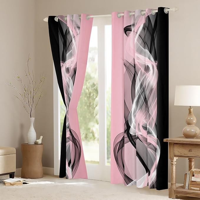 jejeloiu Pink Curtains for Bedroom Living Room Abstract Blackout Darkening Drapes Strip Lines Window Treatments, 2 Panels 38 x 54 Inch Geometric Modern Room Decor
