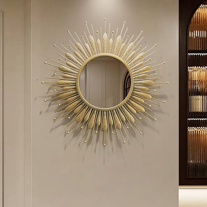 Wall Mirrors Decorative 30" Country-Style Gold Round Mirrors for Wall Decor ，Sunflower Wall Hanging Mirror
