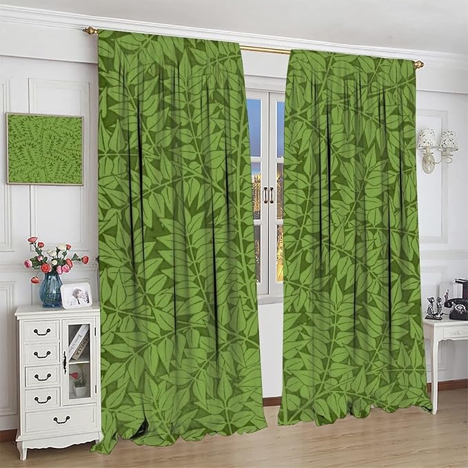 Bohemia Retro William Morris Art Blackout Window Curtains, Flowers Foliage on Green Background Curtains, for Living Room Bedroom 36(W)*63(L) 2 Panels