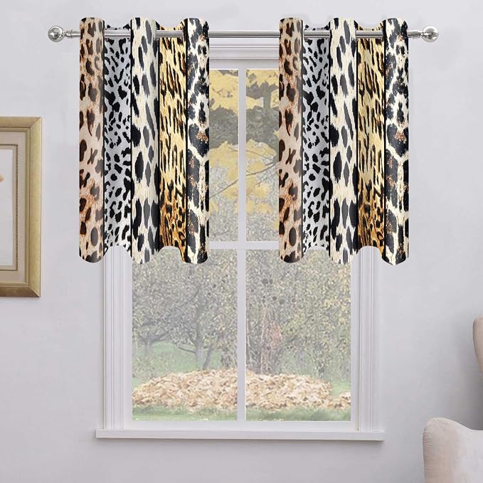 Wild Animals Print Curtain, Leopard Boa Skin Room Darkening Thermal Insulated Blackout Leopard Boa Window Drapes with Grommets for Living, Dining, Bedroom, Set of 2 Panels (52x36in)