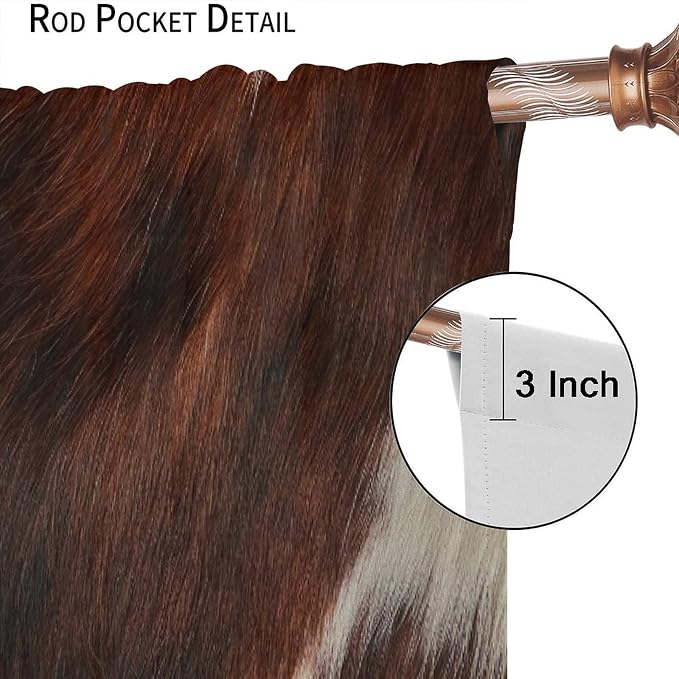 Cow Blackout Curtain,Animal Print Brown Cowhide Western Rustic Farm Farmhouse Window Treatments Rod Pocket Curtain for Bedroom Living Room Kitchen Decor Drapes 72x63in