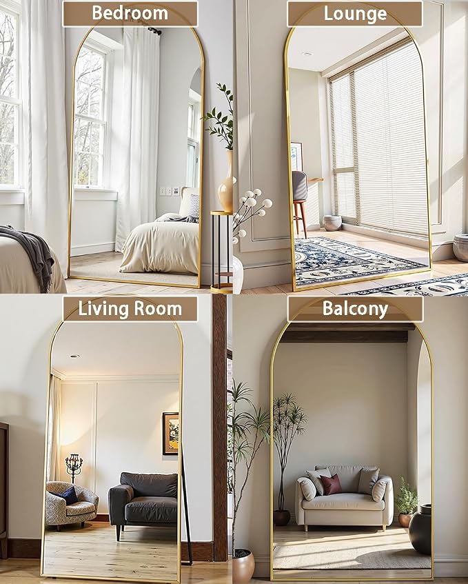 Prywot Full Length Mirror, Oversized 77"x38" Arched-Top Floor Mirror, Free Standing Mirrors, Modern Full Body Mirrors with Aluminum Alloy Frame for Bedroom,Living Room, Gold
