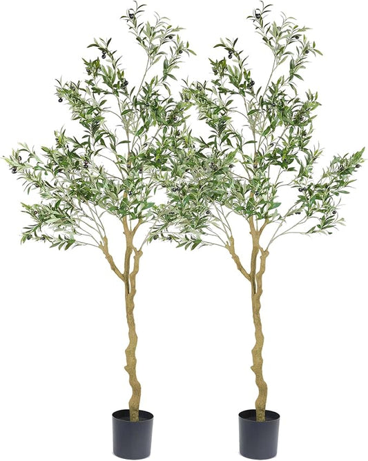 Nafresh Tall Faux Olive Tree，7ft（84in） Realistic Potted Silk Artificial Olive Tree， Fake Olive Trees Indoor for Home Office Living Room Bedroom Stairs Foyer Decor.2pack.