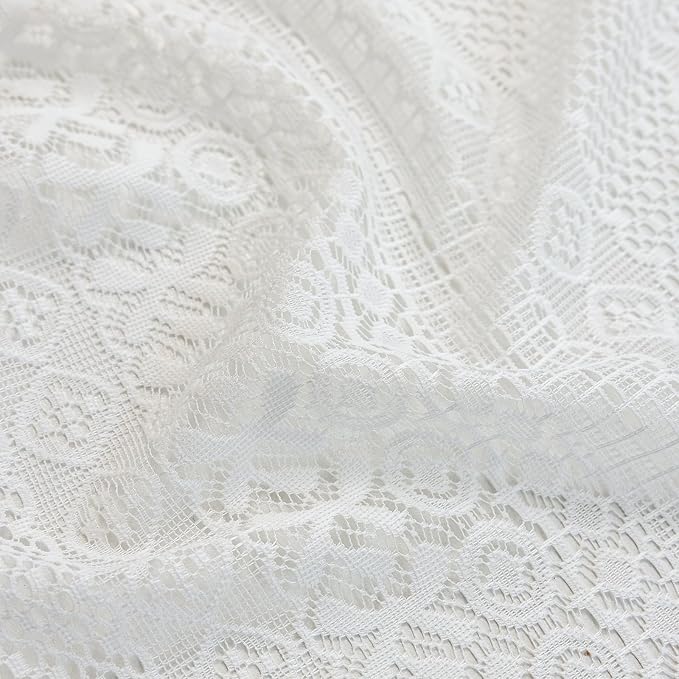 Sutuo Home White Boho Lace Curtains 45 Inches 2 Panels for Kitchen Cafe, Semi Sheer Ivory Curtains Small Window Drape Crochet Vintage Farmhouse Tassels Bohemian Privacy Cottagecore Rod Pocket, 50" W