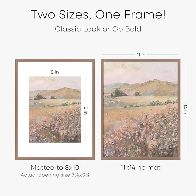 Homeforia Mocha 11x14 Picture Frame, High End Metal 11x14 Poster Frames with Mat 8x10, 11 x 14 Mocha Frame Matted to 8 x 10 inch Photo, 11 by 14 Thin Hanging Frames, Tempered Glass, Wall Kit, Set of 1
