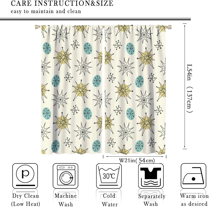JESTRONRY Mid Century Modern Curtains. Retro 1950s Vintage Style Atomic Background Home Fabric Living Room Bedroom Kitchen Bathroom Decor 42x54in