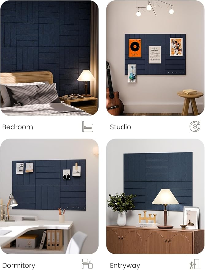 Fluxynara Large Felt Bulletin Board 36"x24" Cork Board Alternative - 6 Pack with 32 Safe Removable Adhesive Tabs, Cork Boards for Walls Cork Board for Home Office Classroom Pin Board-Carbon Blue
