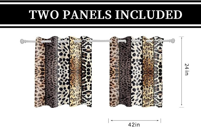 Wild Animal Print Curtain, Room Darkening Thermal Insulated Blackout Leopard Boa Window Drapes with Grommets for Living, Dining, Bedroom, Grey Leopard Print, 42"x 24", 2 Panels