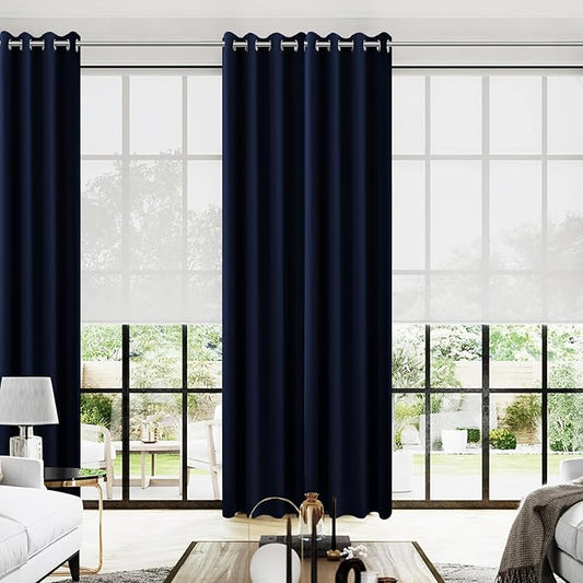 KOUFALL Navy Blue Curtains 102 Inches Long for Livingroom,2 Panels Grommet Sun Heat Light Blocking Curtains for Bedroom Dining Room,8.5 FT,Dark Blue