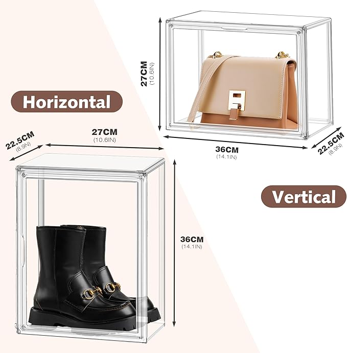6 Pack Clear Shoe Boxes Sneaker Storage Organizer Box for Closet Stackable Handbag Organizer Acrylic Display Shoes Case with Lid Storage Box for Boots,Book,Collectibles,Figures,Shoes,Cosmetic,Size 14