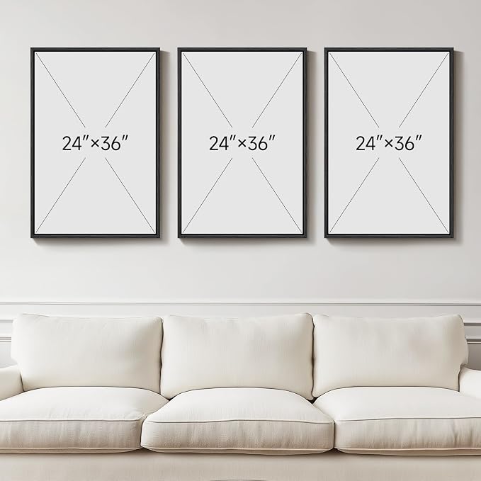 Large Framed Black and White Wall Art for Living Room, 3 Piece Abstract Canvas Prints Paintings, Modern Minimalist Artwork for Walls, Pictures Wall Decor for Office Dining Room Bedroom, 24x36 In