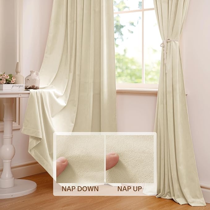 StangH Extra Wide Beige Privacy Thermal Curtains 90 inches, 2 Panels | Light Filtering & Privacy Bedroom Window Drapes, 300GSM Soft Velvet, Dining Room, Sliding Door, Home Office