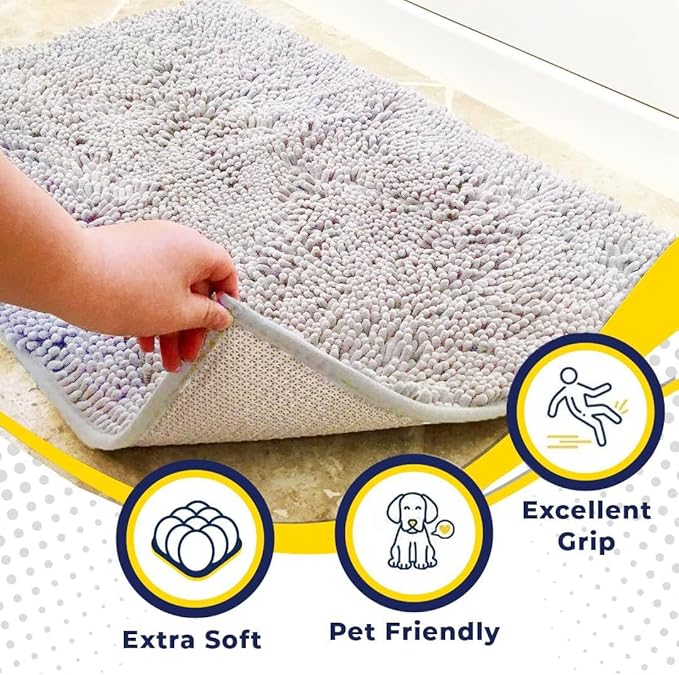 Muddy Mat® | Super Water Absorbent Door Mat Indoor, Microfiber Quick Dry Chenille Entryway Rug, Slip Resistant Front Door Mat, Indoor Mats for Entryway, Machine Washable Pet Rug, White 5ft x 7ft