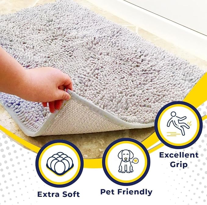 Muddy Mat® | Super Water Absorbent Door Mat Indoor, Microfiber Quick Dry Chenille Entryway Rug, Slip Resistant Front Door Mat, Indoor Mats for Entryway, Machine Washable Pet Rug, White 48"x72"