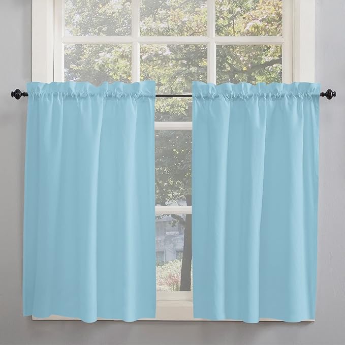 54 Inch Long Tier Curtains for Kitchen, Soild Color Sapphire Blue Bathroom Window Curtains Rod Pocket Short Curtains Window Treatment Tiers for Living Room Farmhouse 2 Panels