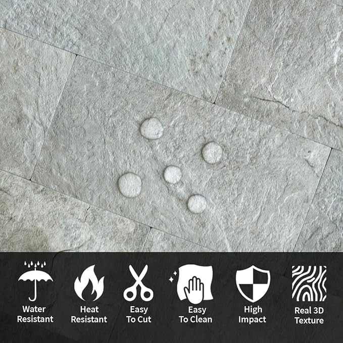 AULIGET 100 Piece Mountain Rock Peel and Stick Backsplash Wall Tiles, 3" x 6" PVC Faux Stone Stick on Tiles for Backsplash Kitchen, Bathroom, Laundry Room, Camper, Fireplace