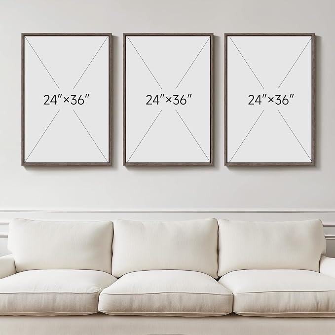 Framed Farmhouse Botanical Canvas Wall Art for Living Room, 3 Piece Large Vintage Neutral Floral Line Artwork for Walls, Minimalist Rustic Sketch Art Prints Paintings for Bedroom Kitchen, 24x36 Inch