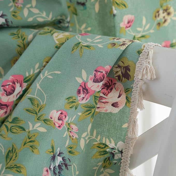 OYX Floral 84 Inch Curtains for Living Room Green Drapes Bedroom Semi Sheer Rod Pocket Floor Length Window Curtains 2 Panel Sets Boho Farmhouse Vintage Light Filtering Window Treatments