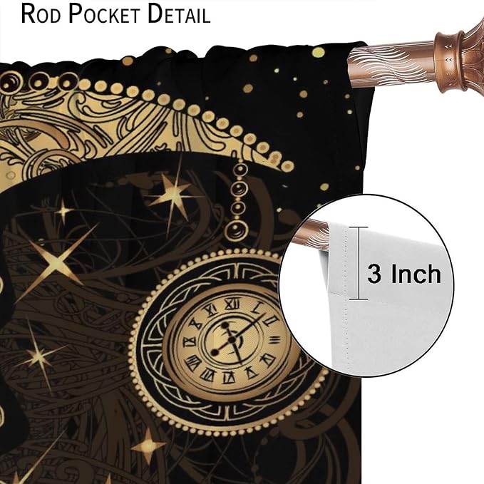 Sun Moon Blackout Windows Curtains, Retro Bohemian Antique Hippie Gold Sun Crescent and Star Curtains, for Living Room Bedroom 63x72in 2 Panels