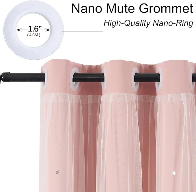 Pink Curtains Cute Blackout Curtains for Girls Bedroom 54 Inches Short 2 Panels Star Cutout Nursery Curtains & Drapes Double Layer with Sheer Overlay Light Blush Room Decor 54 Inch Length