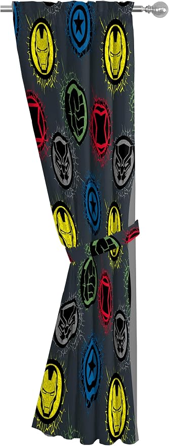 Jay Franco Window Curtains for Kids Bedroom 4-Piece Drape Set with 2 Tiebacks, Grey - Marvel Comics, 42" W x 63" L (Pack of 2)