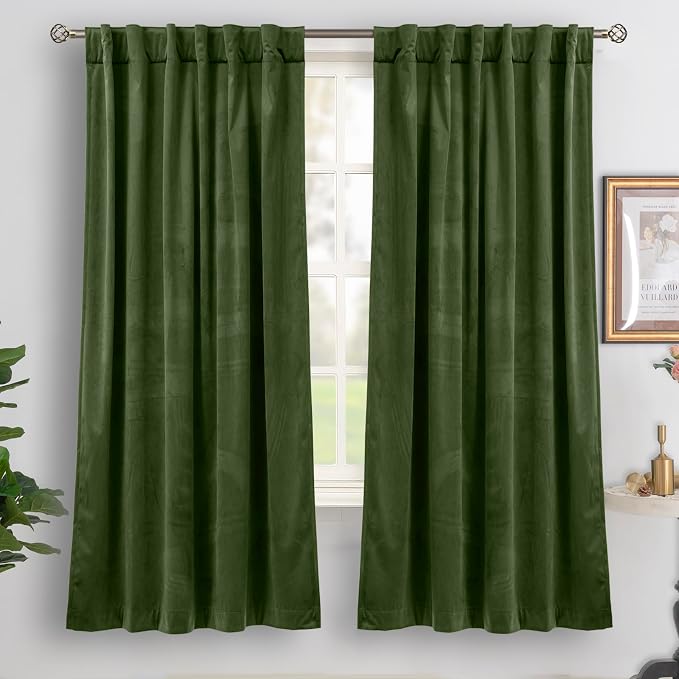 BGment Dark Green Velvet Blackout Curtains for Bedroom, 72 Inch Curtains Luxury Thermal Insulated Soundproof Room Darkening Drapes with Back Tab Rod Pocket for Living Room, 2 Panels, 52 Inch Wide