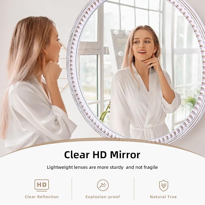 30 Inch Farmhouse Round Mirror for Wall Decor, Wooden Decorative Mirrors | Circle Shape Softens Straight Lines, Balancing Bathroom Sinks, Living Room, Entryway, Fireplaces, or Narrow Passages