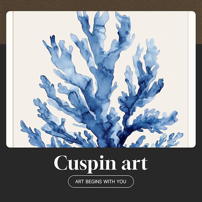 Large Framed Blue Coastal Coral Wall Art for Living Room, 3 Piece Nautical Ocean Pictures Artwork for Walls, Beach Modern Minimalist Watercolor Prints for Bedroom Dining Room Wall Decor, 24x36 Inch