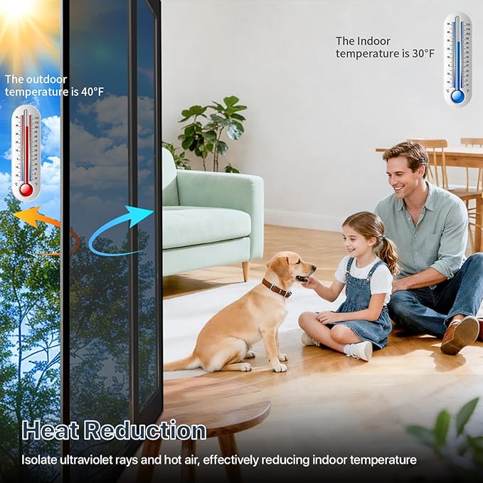 Bloss One Way Privacy Window Film, Reflective Window Tint for Home, Daytime Privacy Film See Out Not in, Sun Blocking Anti UV Windows Coverings with 3 Tools (Black Silver, 35.4"x118.1")
