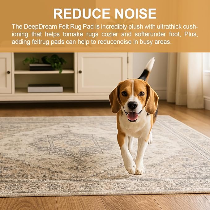 Deep Dream Dual Surface 3'x5' Rug Pad, Waterproof 1/8" Thick Felt + Natural Rubber Backing, Non Slip Carpet Gripper for Area Rugs, Protective Cushioned Pads for All Floors