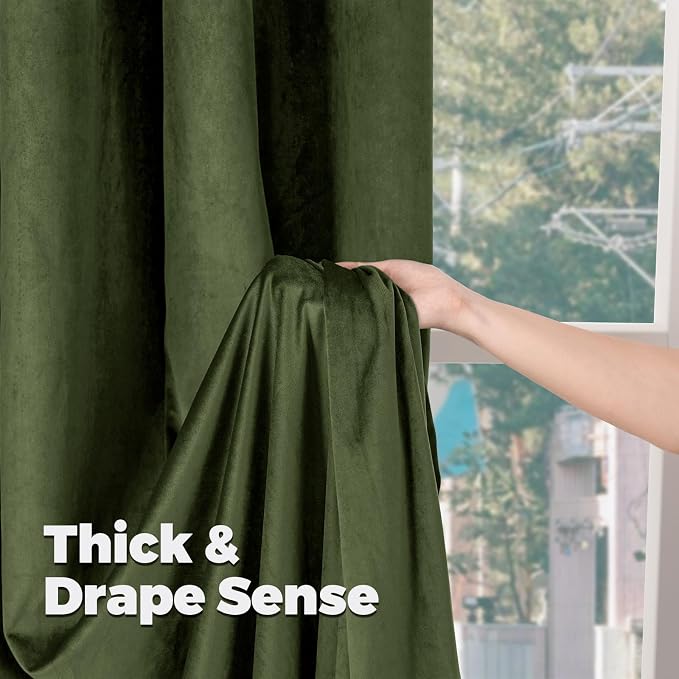 BGment Dark Green Velvet Blackout Curtains 102 Inches for Living Room, Luxury Super Soft Thermal Insulated Curtains & Drapes with Back Tab Rod Pocket for Bedroom, Set of 2 Panels, 52 x 102 Inch